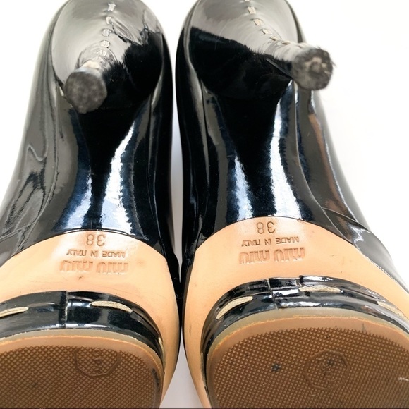 Miu Miu Patent Leather Peep-toe Black Heels 38 - Picture 8 of 14